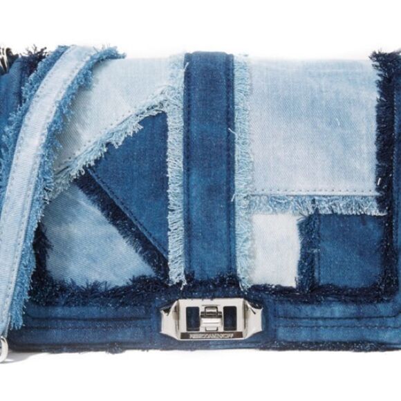 Rebecca Minkoff Love Denim Multi Blue Patchwork Chain Crossbody Shoulder Bag. - Picture 1 of 8